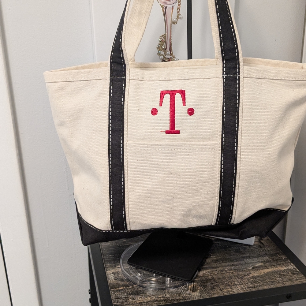 Canvas Tote Bag with Black Trim NWOT 19.5" X 13"